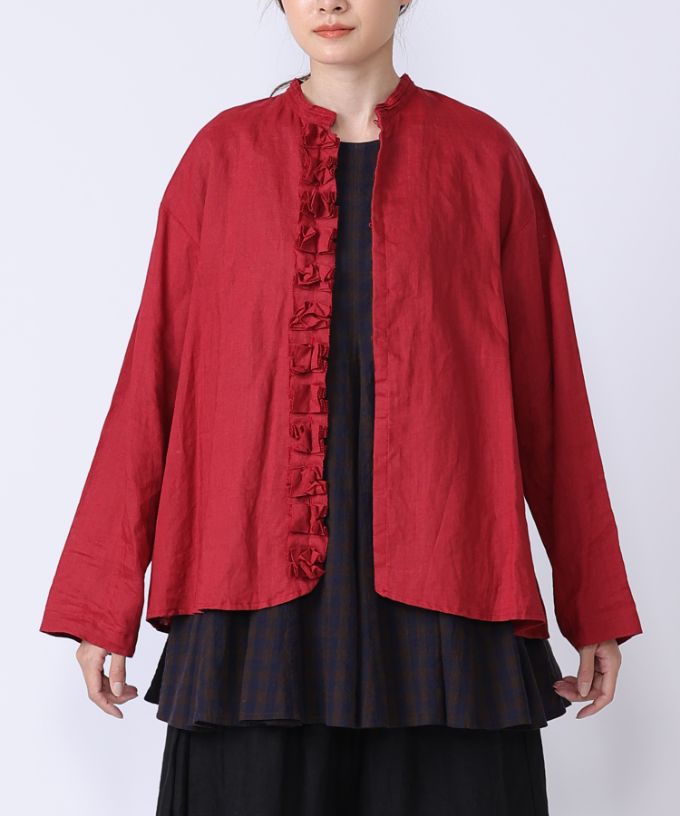 【SALE】ファニエ　フロントフリルのリネンブラウス