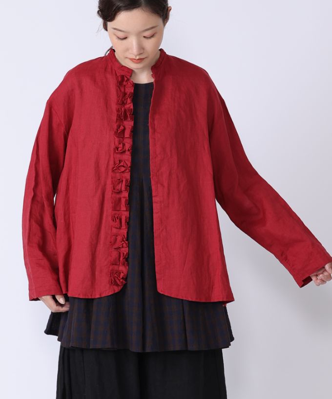 【SALE】ファニエ　フロントフリルのリネンブラウス