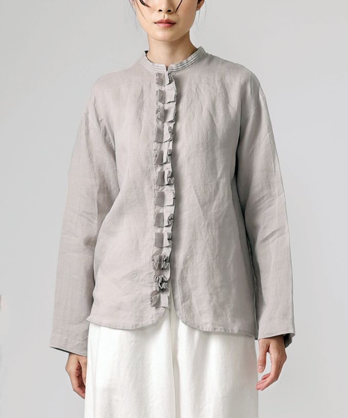 【SALE】ファニエ　フロントフリルのリネンブラウス