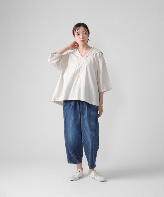 リトル　綿麻素材のセーラーカラートップス