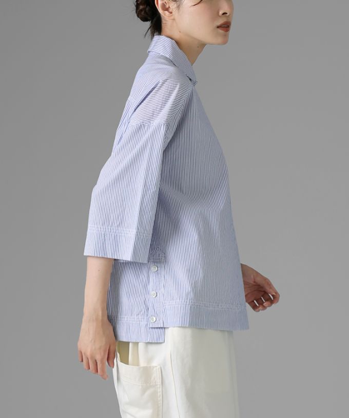 ディラン・C [haddow]　ストライプのサイドボタンプルオーバーシャツ