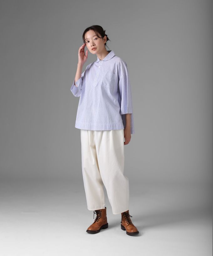 ディラン・C [haddow]　ストライプのサイドボタンプルオーバーシャツ