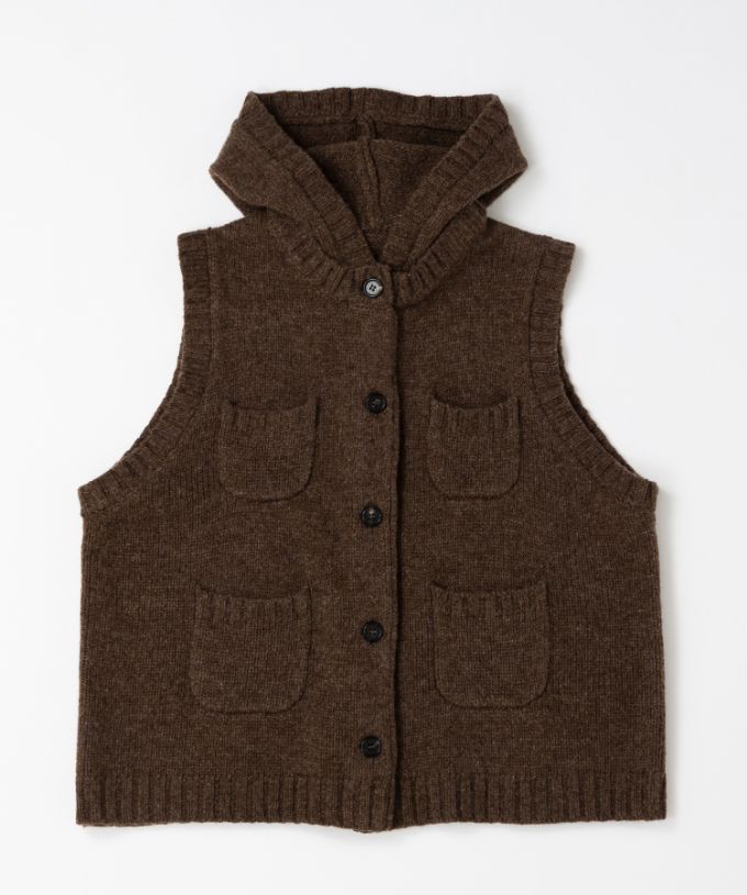 ポリーベスト　ノンミュールジングウールのフード付きベスト