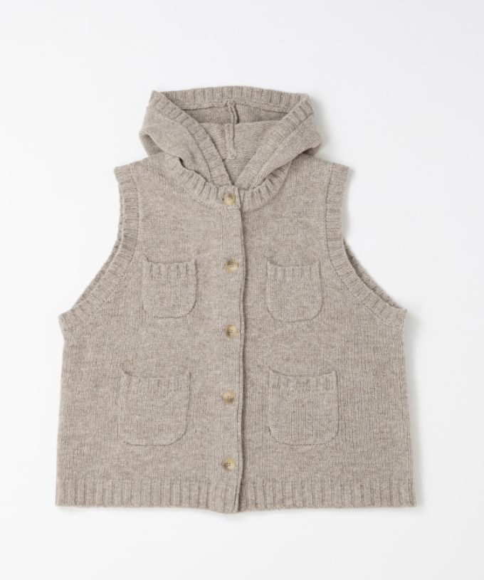 ポリーベスト　ノンミュールジングウールのフード付きベスト