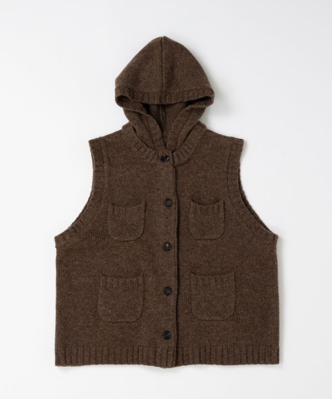 ポリーベスト　ノンミュールジングウールのフード付きベスト