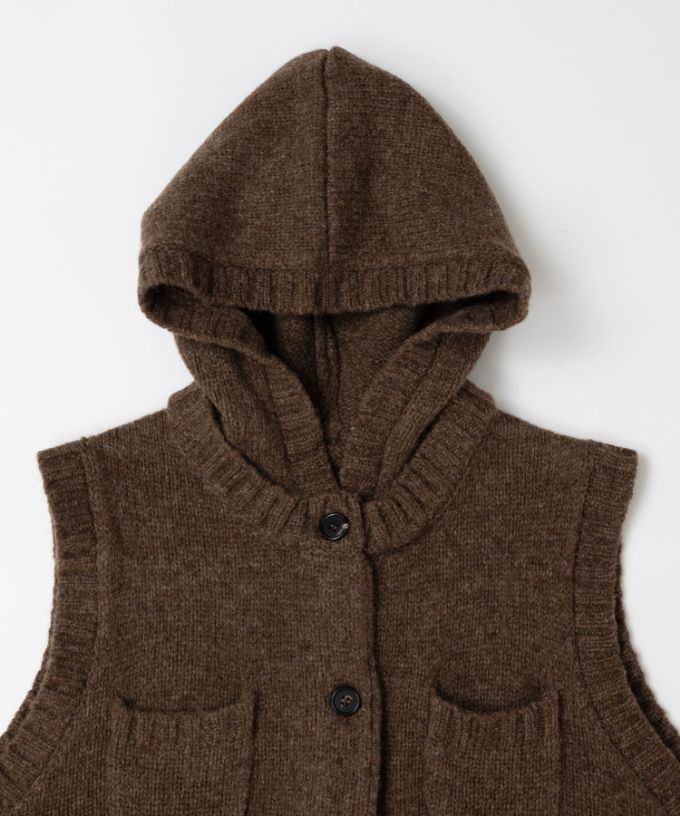 ポリーベスト　ノンミュールジングウールのフード付きベスト