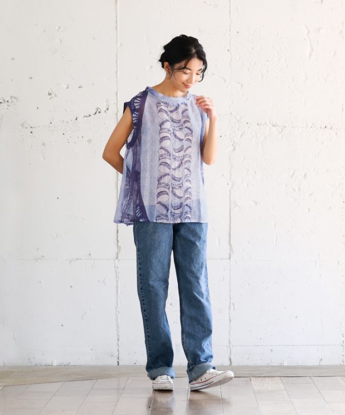 じゃぽにぜ　とっぷ［KusaKanmuri シルクコットントップス]