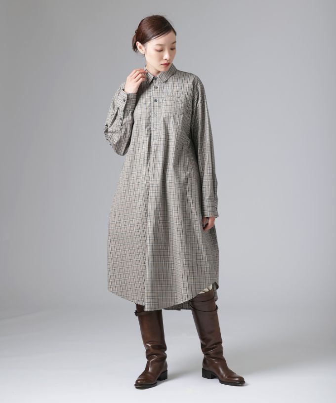 ルーク・C［haddow］チェック柄のロングプルオーバーシャツ