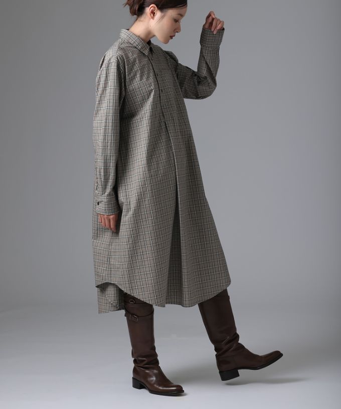 ルーク・C［haddow］チェック柄のロングプルオーバーシャツ