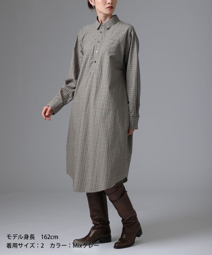 ルーク・C［haddow］チェック柄のロングプルオーバーシャツ