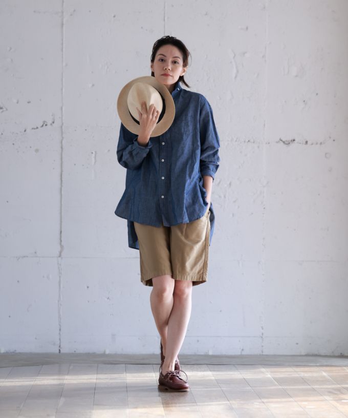 ブラッドB　［Haddow］綿麻シャンブレー素材のベルト付きシャツ