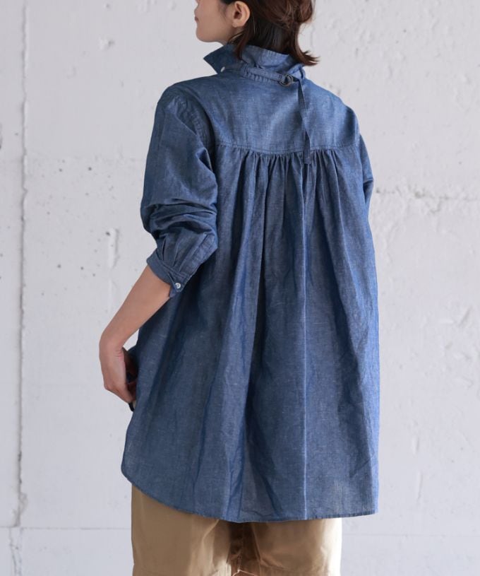 ブラッドB　［Haddow］綿麻シャンブレー素材のベルト付きシャツ