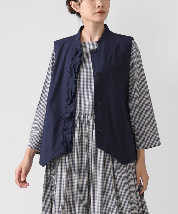 ランディベスト　フロントフリルのコットンべスト