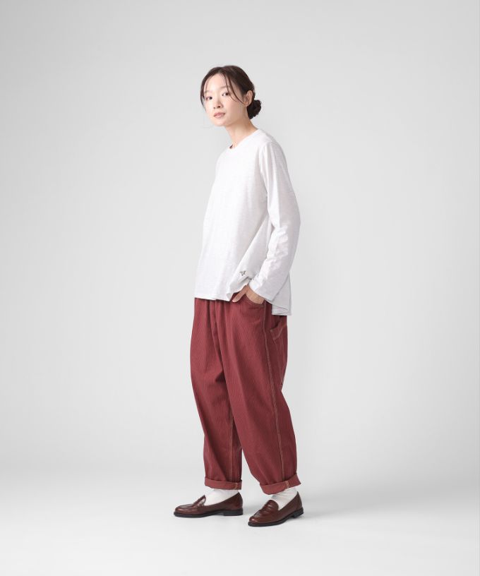 マオパンツロング・17  反応染めヒッコリーバックポケットパンツロング丈