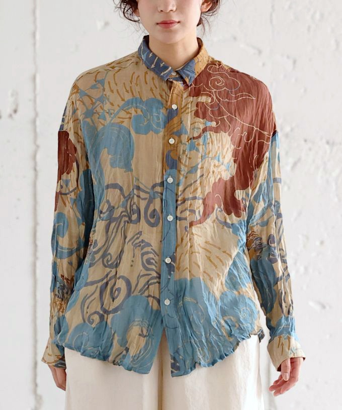 くさしゃつ　きたかぜとたいよう　かぜ［Kusa Kanmuri　シルクコットンシャツ］