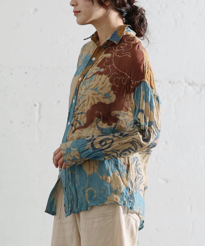 くさしゃつ　きたかぜとたいよう　かぜ［Kusa Kanmuri　シルクコットンシャツ］