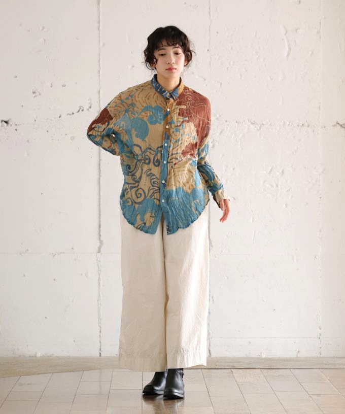 くさしゃつ　きたかぜとたいよう　かぜ［Kusa Kanmuri　シルクコットンシャツ］