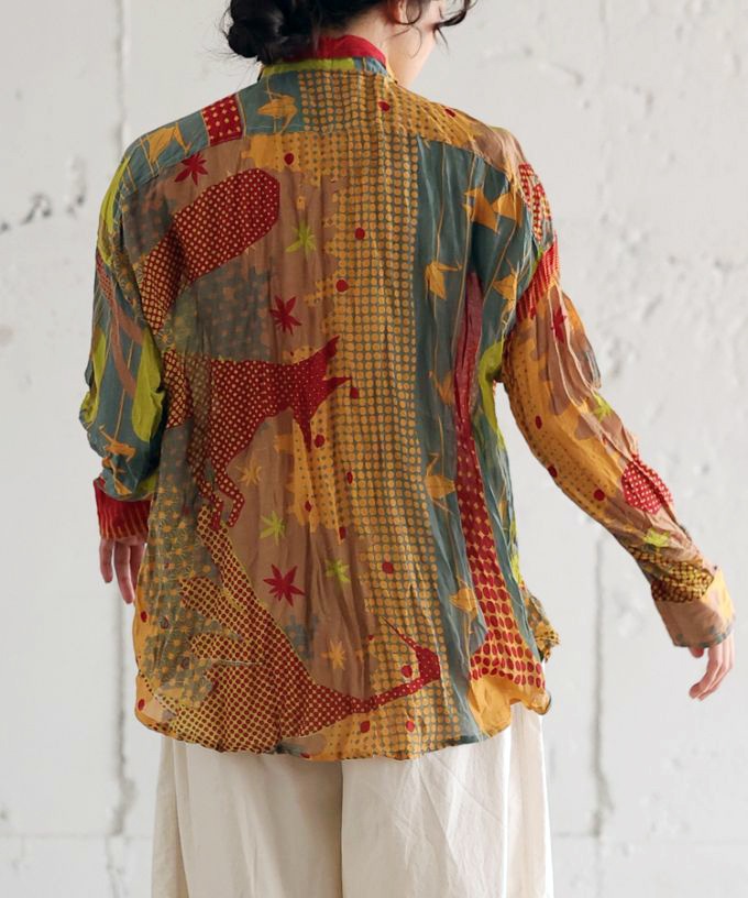 くさしゃつ　きつねとつる ［Kusa Kanmuri　シルクコットンシャツ］