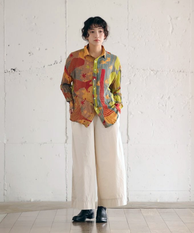 くさしゃつ　きつねとつる ［Kusa Kanmuri　シルクコットンシャツ］