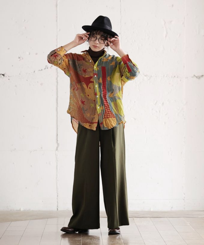 くさしゃつ　きつねとつる ［Kusa Kanmuri　シルクコットンシャツ］