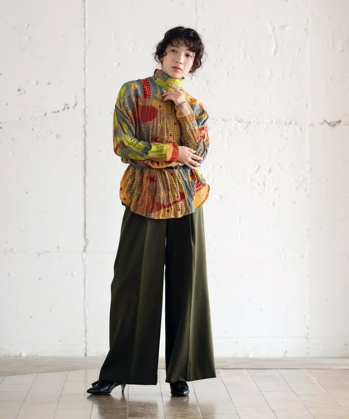 くさしゃつ　きつねとつる ［Kusa Kanmuri　シルクコットンシャツ］