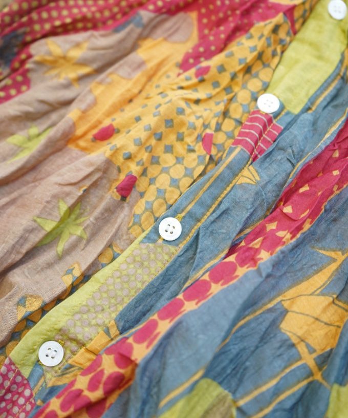 くさしゃつ　きつねとつる ［Kusa Kanmuri　シルクコットンシャツ］