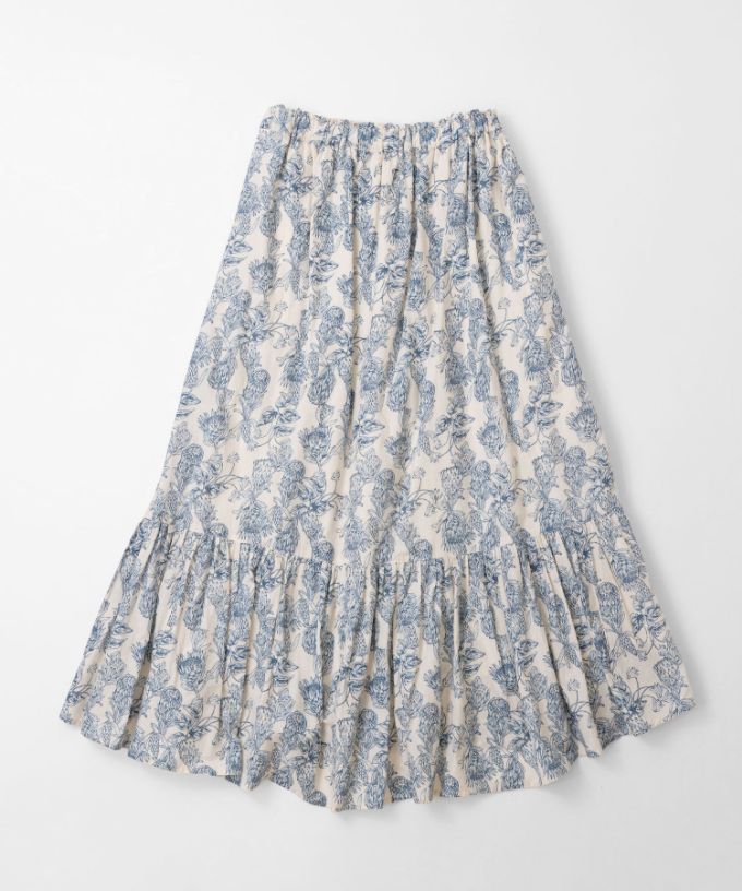 アイデンスカート・グレージュ　フラワープリントのピンタックスカート