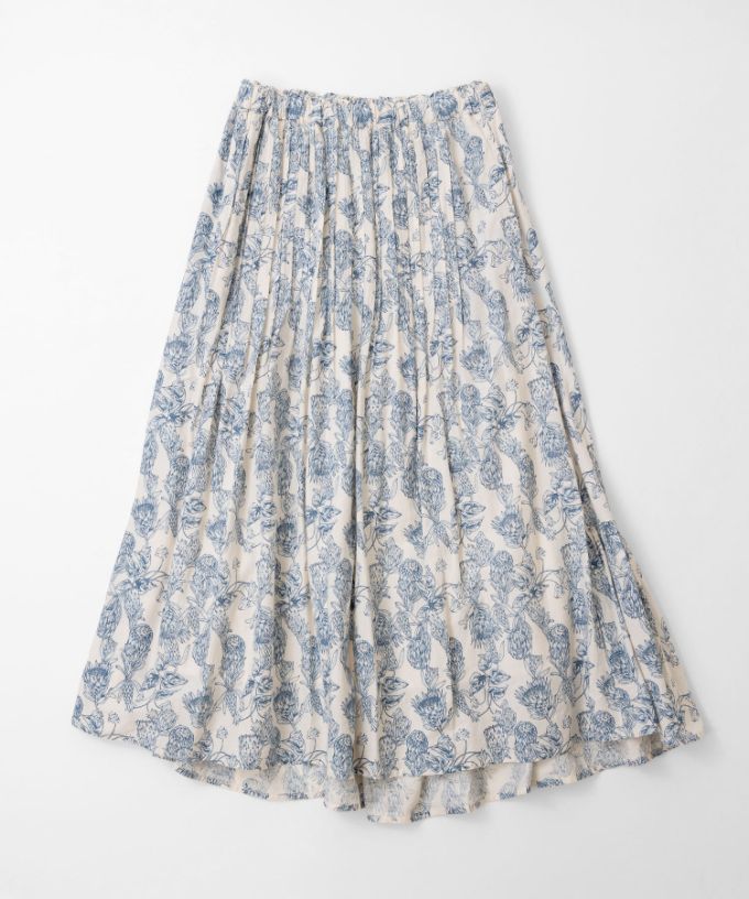 アイデンスカート・グレージュ　フラワープリントのピンタックスカート