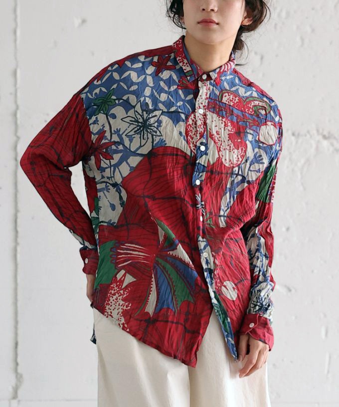 くさしゃつ　さかなのせかい あさ ［Kusa Kanmuri　シルクコットンシャツ］