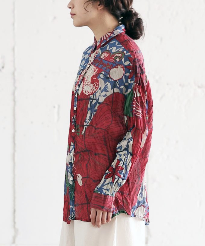 くさしゃつ　さかなのせかい あさ ［Kusa Kanmuri　シルクコットンシャツ］