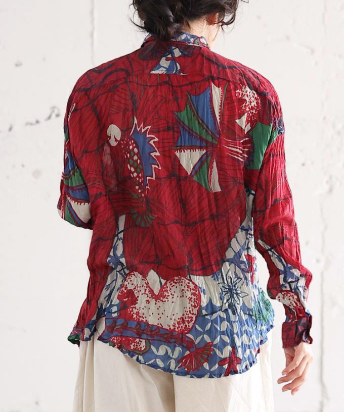 くさしゃつ　さかなのせかい あさ ［Kusa Kanmuri　シルクコットンシャツ］