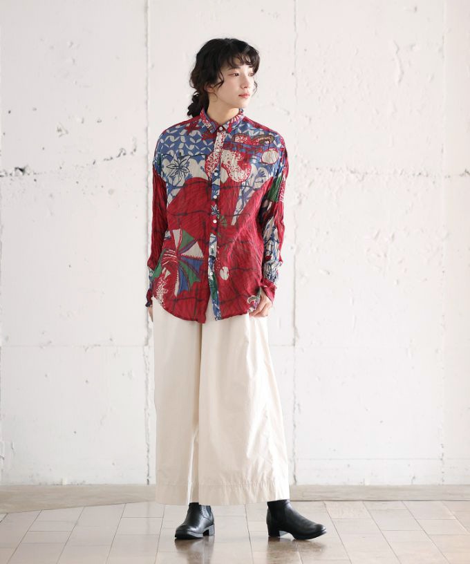 くさしゃつ　さかなのせかい あさ ［Kusa Kanmuri　シルクコットンシャツ］