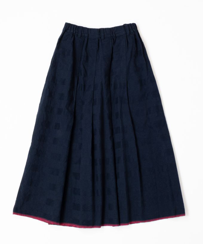 カッサスカート・ネイビー　オリジナルコットンのタックスカート