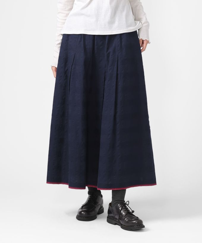 カッサスカート・ネイビー　オリジナルコットンのタックスカート