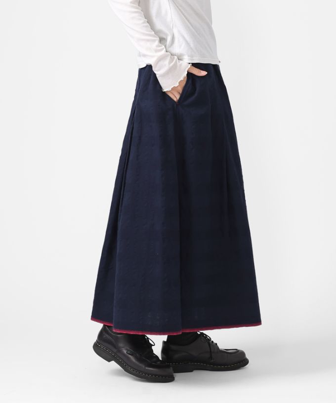 カッサスカート・ネイビー　オリジナルコットンのタックスカート