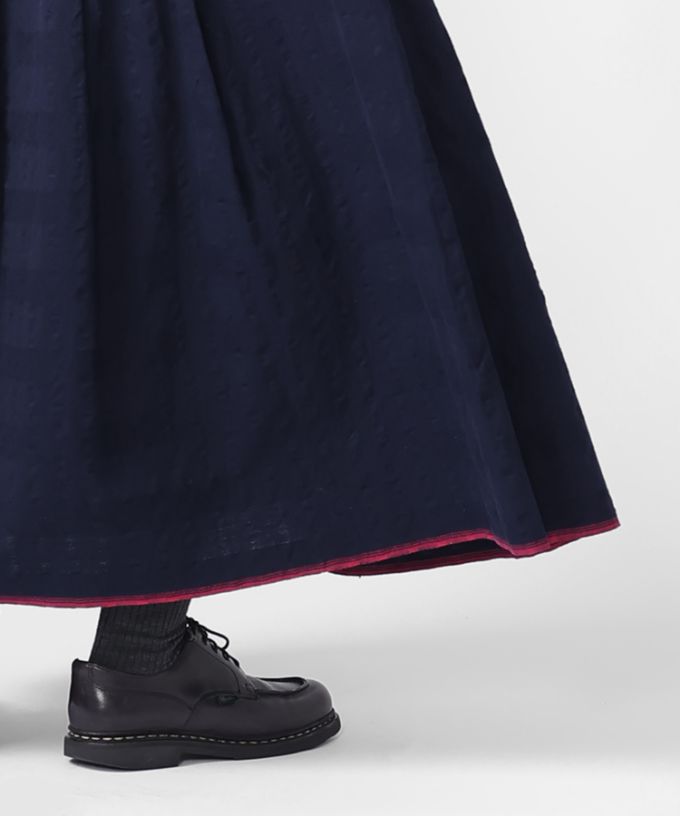 カッサスカート・ネイビー　オリジナルコットンのタックスカート