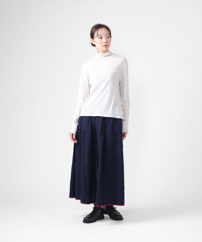 カッサスカート・ネイビー　オリジナルコットンのタックスカート