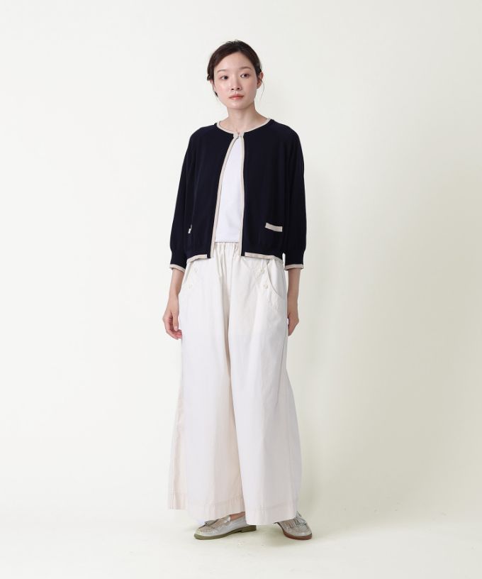 カネルカーデ　バイカラー強撚綿カーディガン