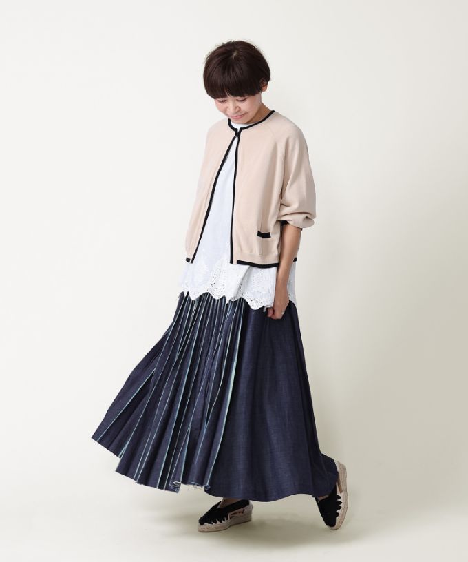 カネルカーデ　バイカラー強撚綿カーディガン