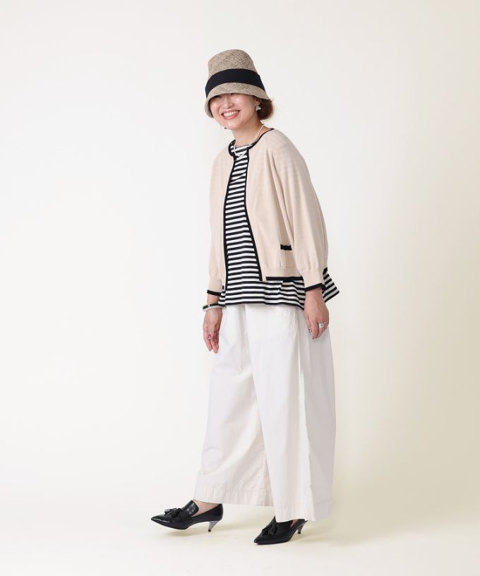 カネルカーデ　バイカラー強撚綿カーディガン