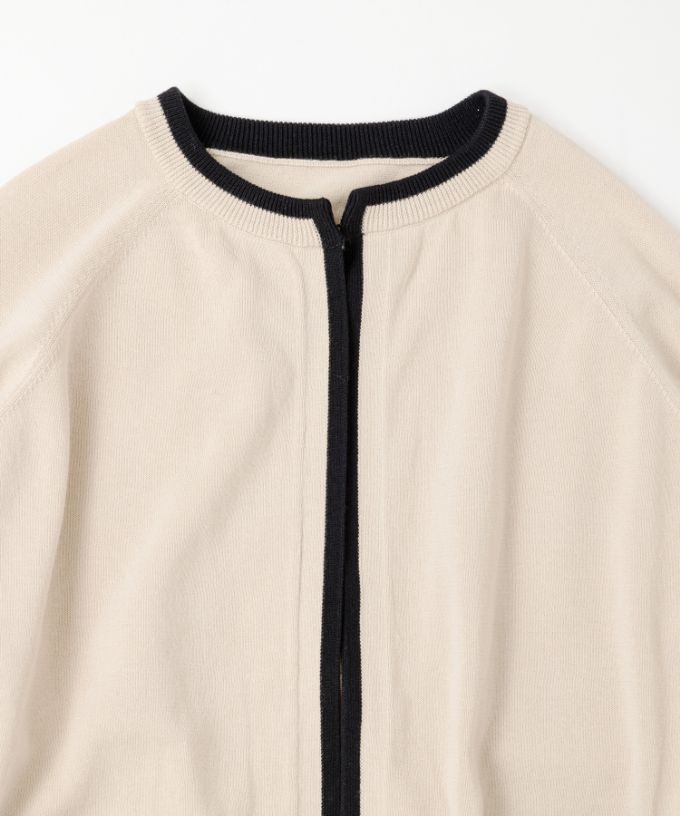 カネルカーデ　バイカラー強撚綿カーディガン