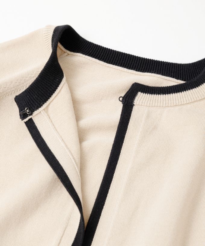 カネルカーデ　バイカラー強撚綿カーディガン