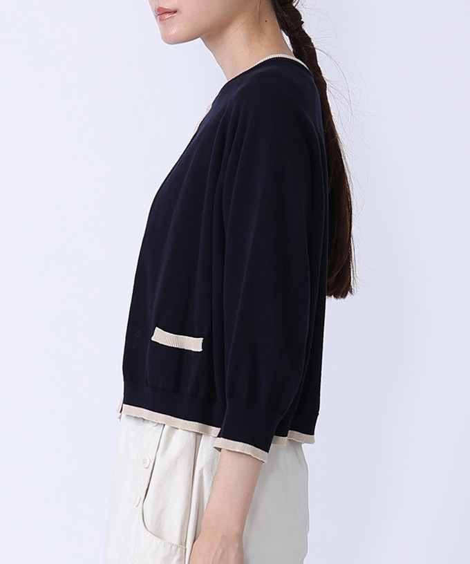 カネルカーデ　バイカラー強撚綿カーディガン