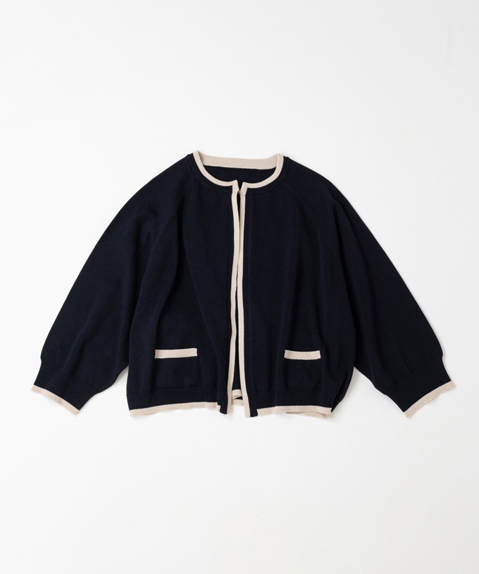 カネルカーデ　バイカラー強撚綿カーディガン