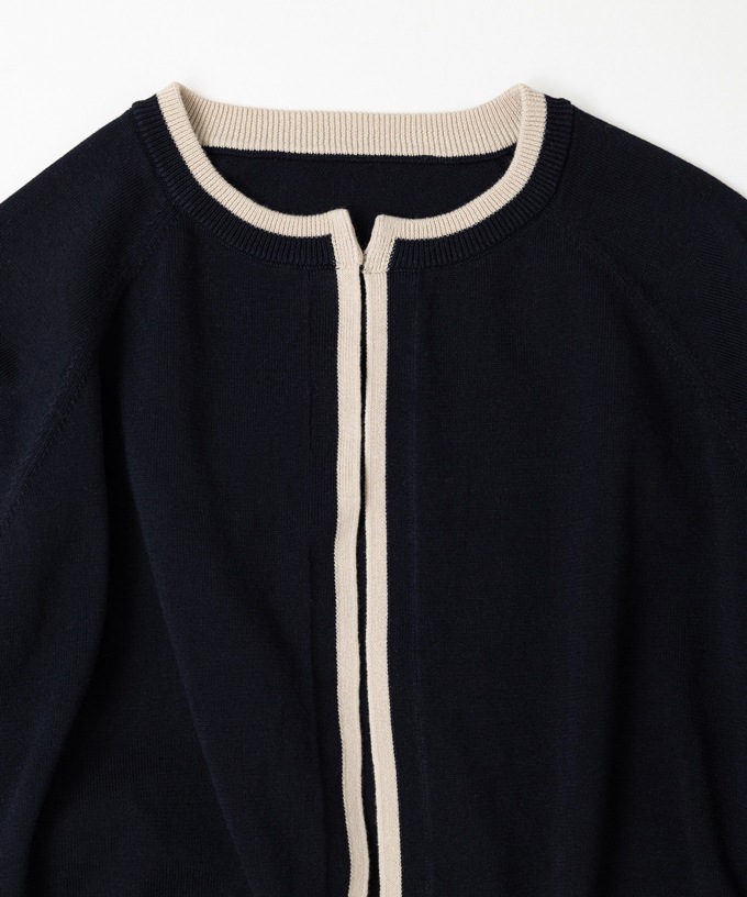 カネルカーデ　バイカラー強撚綿カーディガン