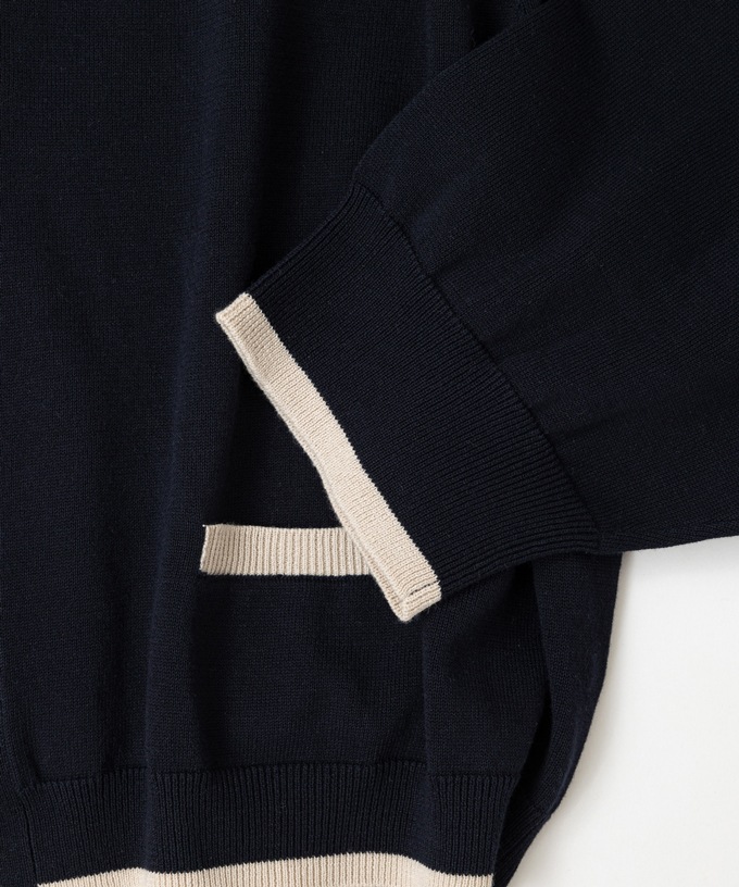 カネルカーデ　バイカラー強撚綿カーディガン