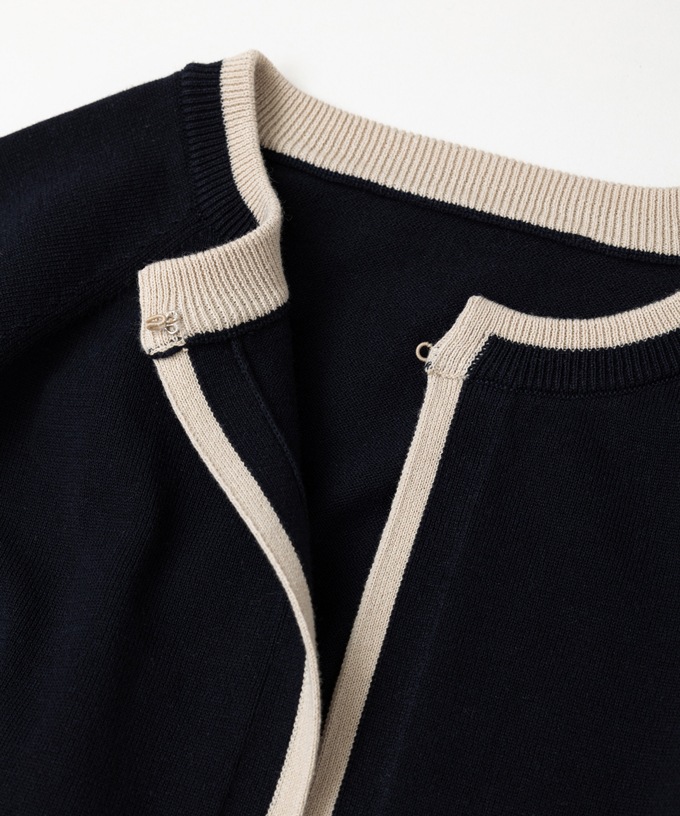カネルカーデ　バイカラー強撚綿カーディガン