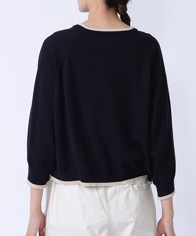 カネルカーデ　バイカラー強撚綿カーディガン