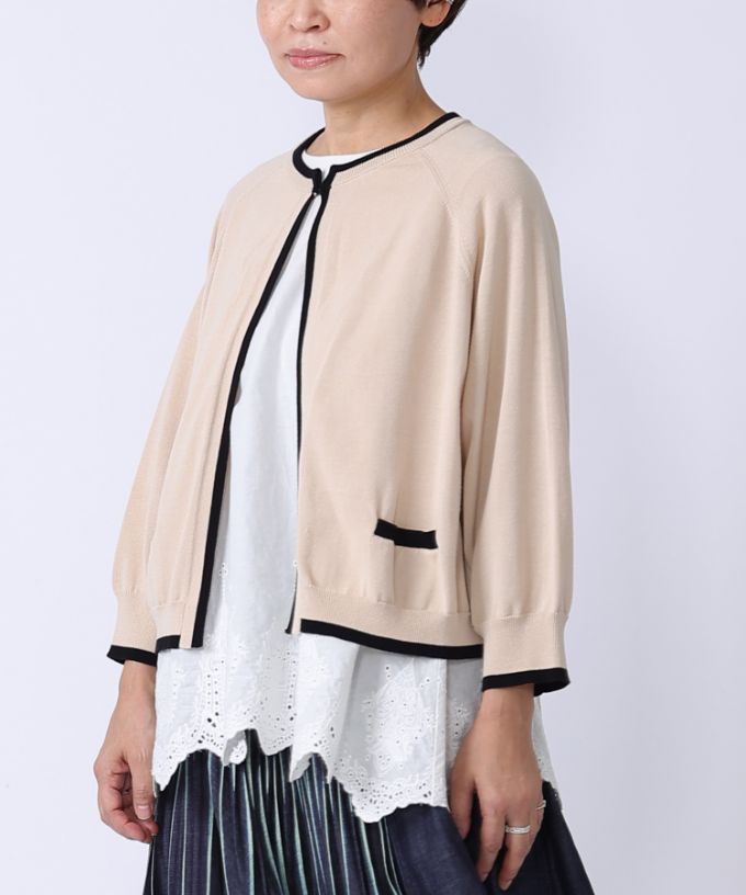 カネルカーデ　バイカラー強撚綿カーディガン