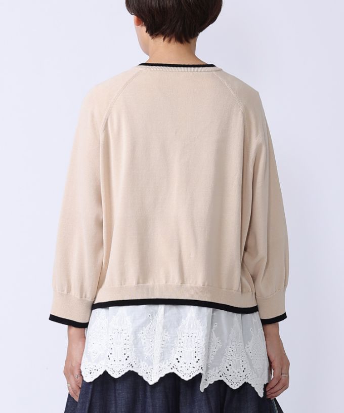 カネルカーデ　バイカラー強撚綿カーディガン